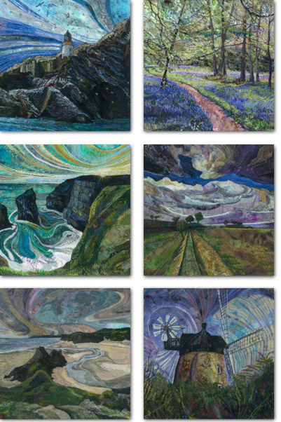6 square cards with British landscape designs